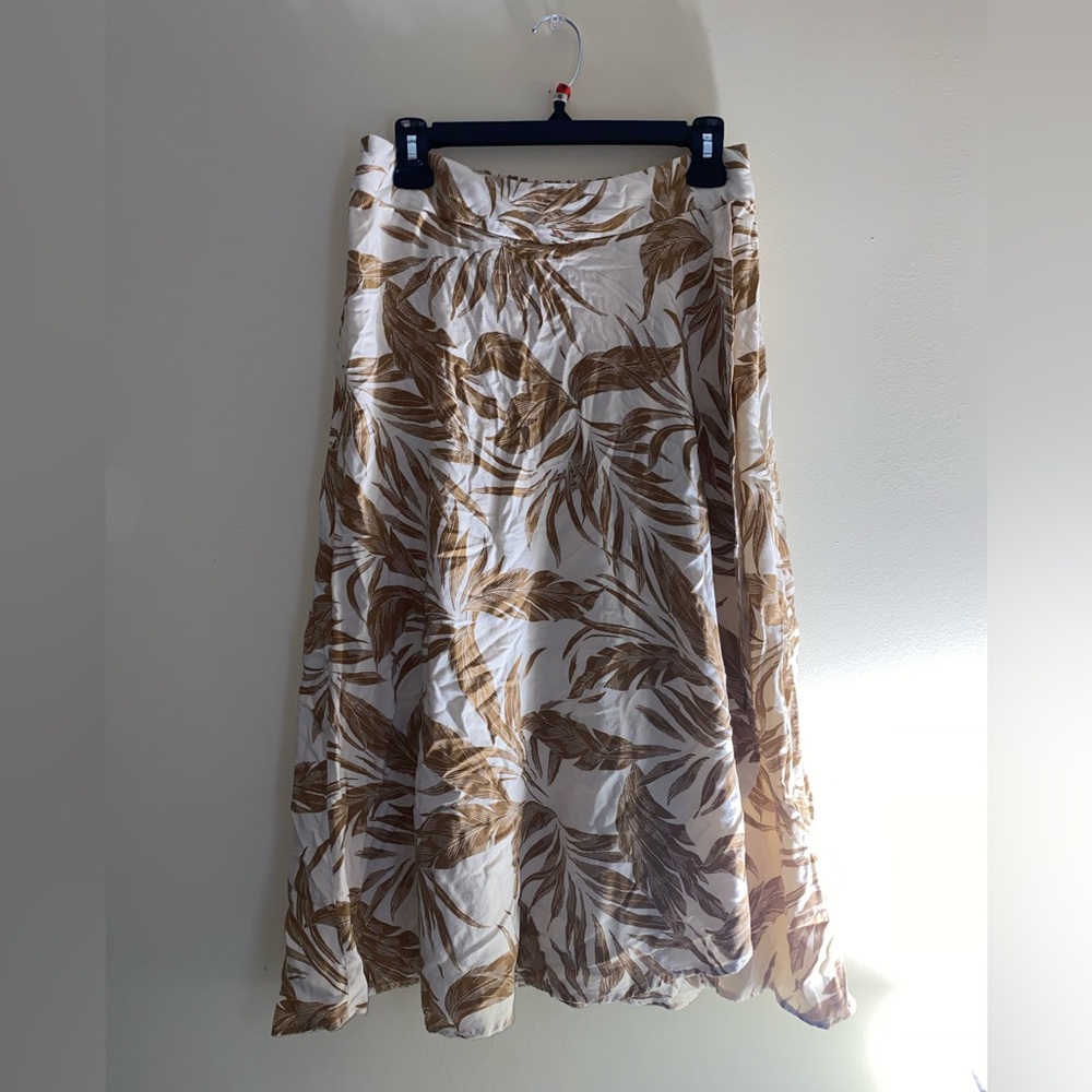 Elegant Brown Leaf Print Midi Skirt